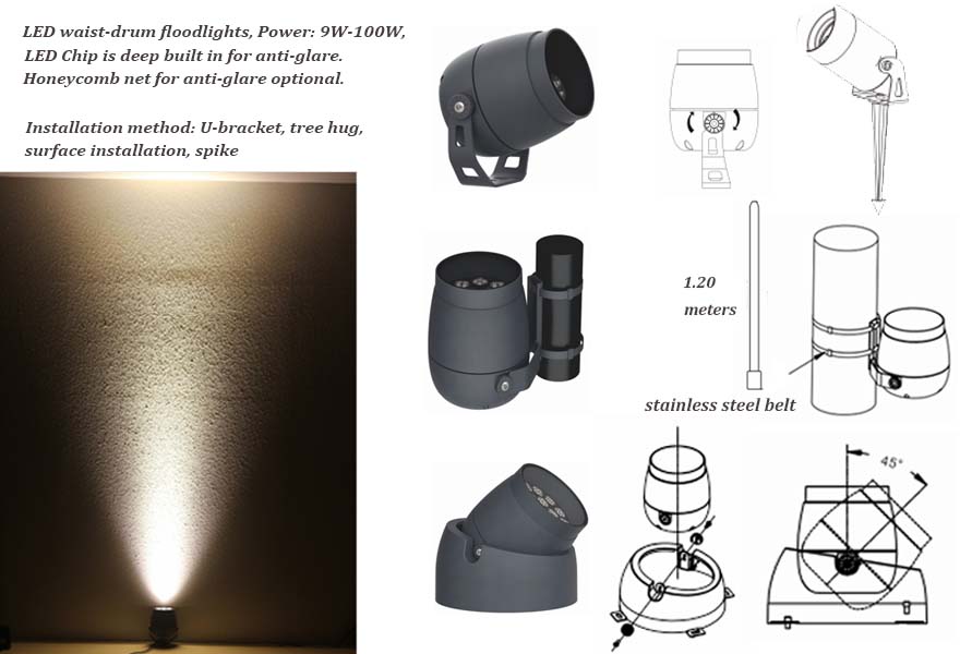 LED floodlight various installation ways and applications IP65