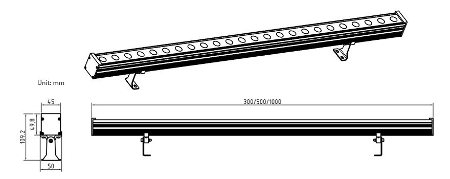 24W high power LED Linear Wall Washer Light W45xH46mm IP65