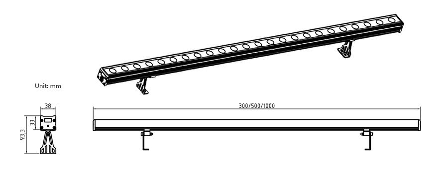 24W high power LED Linear Wall Washer Light W38xH33mm IP65